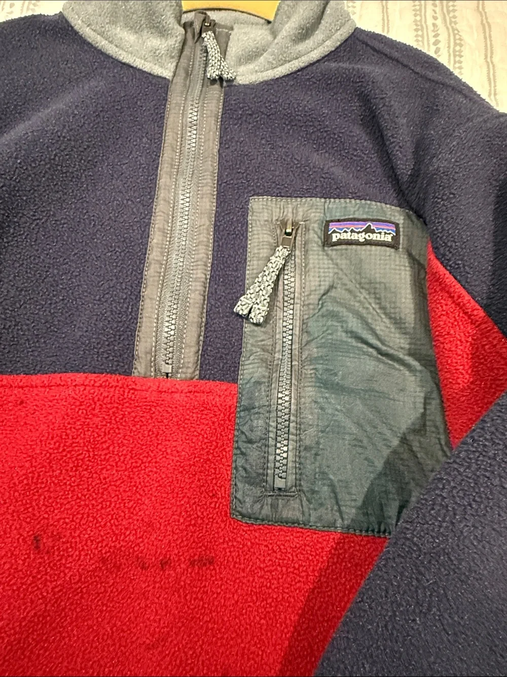 Patagonia Kids Colorblock Fleece Pullover - Navy, Red & Gray
